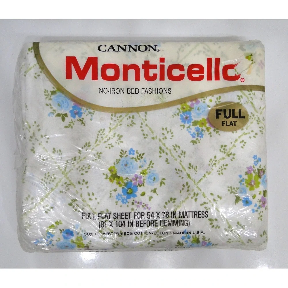 Vintage Cannon Monticello Full Flat Sheet Plantation Bouquet Floral Muslin USA